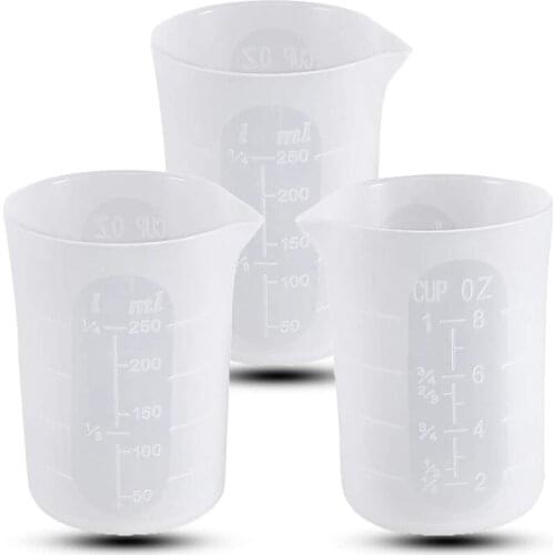 250 Ml Silicone Measuring Cups for Resin Making Non-Stick Mixing Soft Scale Cups Small Capacity Tools 3 PCS