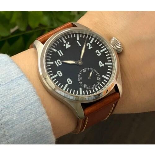 47mm GEERVO black dial Asian 6498 17 jewels Mechanical Hand Wind movement pilot mens watch luminous Mechanical watches 14A