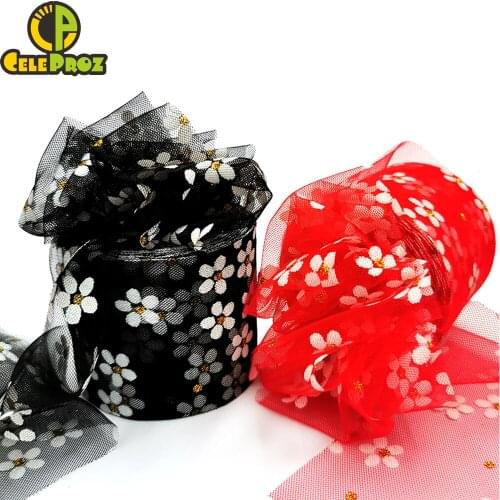 6cm 25y Flower Tulle floret Ribbon Roll For DIY Handmade Craft Hair Ornament Baking cherry blossoms Printed Mesh Fabric Supplies