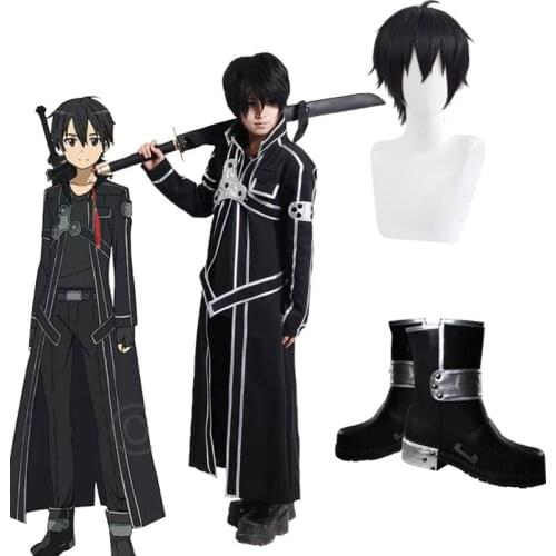 Anime Sword Art Online Kirigaya Kazuto Cosplay Costumes Adult Unisex Kirito Shoes Alicization Wigs Boots Uniform Costume Outfit