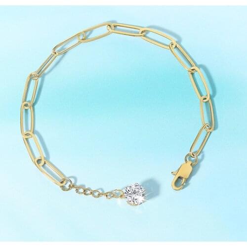 Gold Color Paper Clip Style Stainless Steel Bracelet For Women Simple Bracelet On Hand Womens Jewelry Valentines Day Gift C029