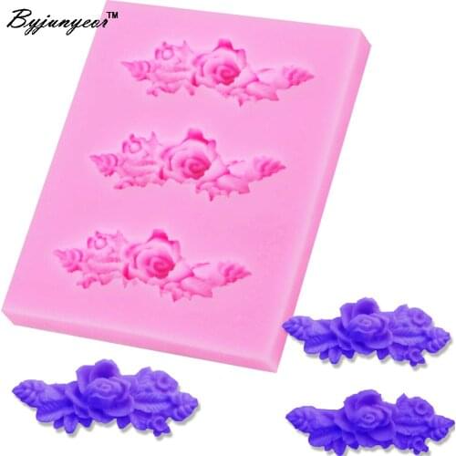 Byjunyeor F1147 Epoxy UV Resin Cake Decoration Silicone Mold Rose leaf Chocolate Mold Fondant Cake Decoration