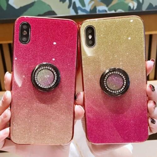 Shining Glitter Phone Case For iPhone 7 6 6S 8 Plus X XR Crystal Finger Ring Holder Tempered Glass Cover For iphone 11 pro MAX