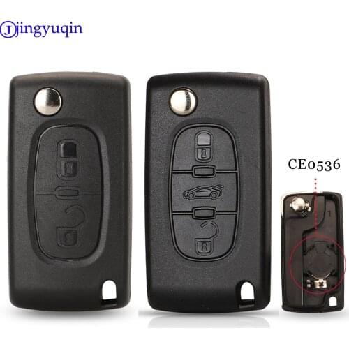 Jingyuqin Remote 3 Buttons Flip Car Key Fob Cover For Peugeot 406 407 ne78 blade With Battery Clamp (CE0536)