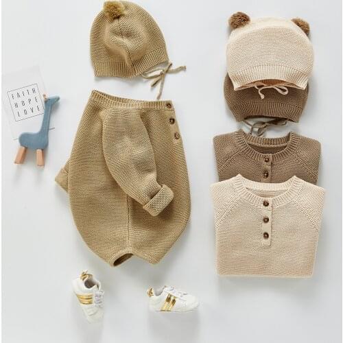 Newborn Lovely Bodysuits Cotton Casual Rompers for Toddler Boys Baby Girls Full Sleeve Clothing Sets with a Hat Infant Clothes