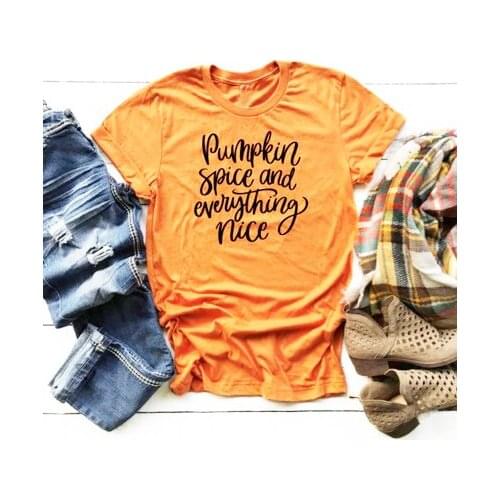 Pumpkin Spice and everything nice T-Shirt Halloween young 90s party tee casual yellow clothes trendy hipster shirts tops