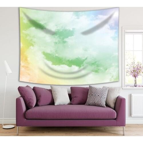 Tapestry Sun and Fluffy Clouds in Sky Mystic Nature Cloudscape in Soft Colors Art Printed Yellow Green Beige