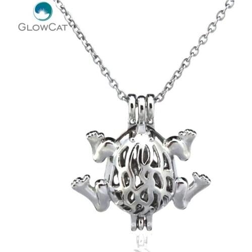 K86 Silver 27mm Carve Line Frog Diffuser Locket Necklace Bead Cage Steel Chain Aroma Essential Oil Diffuser Locket