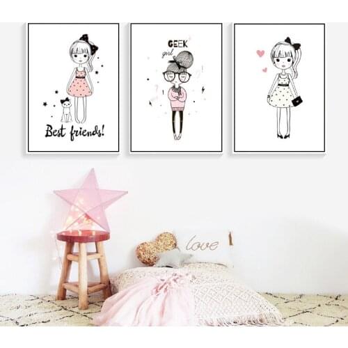 Girl Cartoon Wall Art Canvas Poster Prints Pink Infant Home Decor Art Wall Home Decor Picture