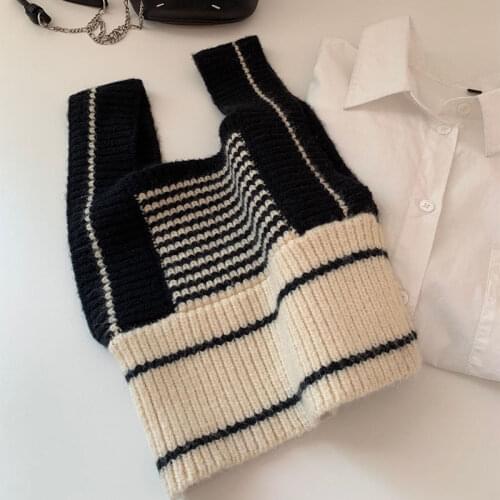 Korobov Korean Chic Elegant Women Vest Sweater Vintage Preppy Style Hit Color Patchwork Striped Outwear Coat Sweater