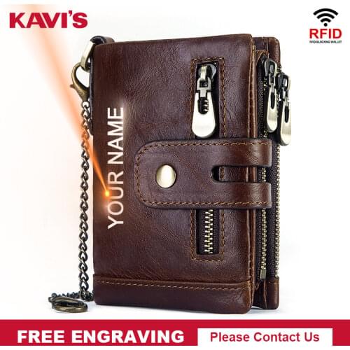 Free Engraving Cowhide Genuine Leather Men Wallet Coin Purse Mini Card Holder Chain PORTFOLIO Portomonee Male Walet Pocket Chain