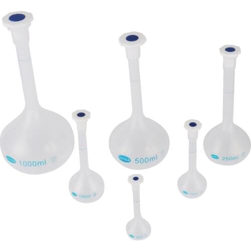 Plastic Vase Shape Measuring Flask With Stopper Precise Durable Long Neck Laboratory Volumetric Bottle 25/50/100/250/500/1000ml