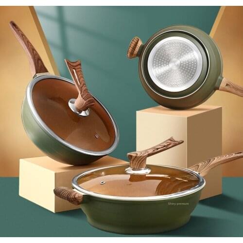 Fashion aluminum non-stick pan multi-functional Japanese style ripple woks modern luxury maifan stone cookware with lid