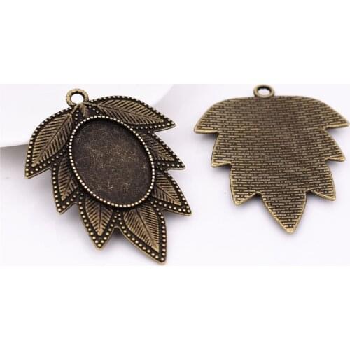 New Fashion 4pcs 18x25mm Inner Size Antique Bronze Plated Leaf Style Cabochon Base Cameo Setting Charms Pendant