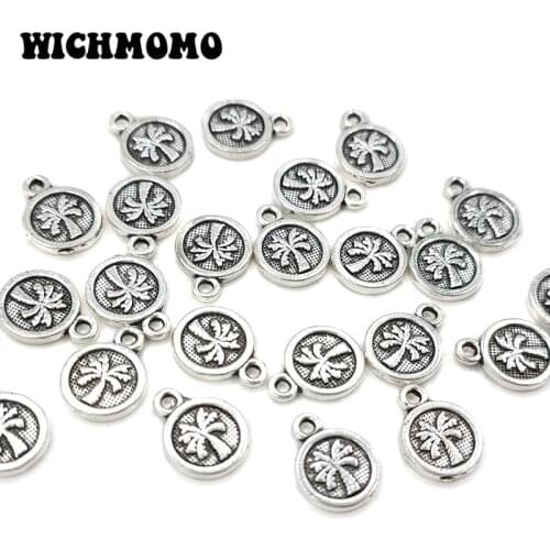 2020 New Fashion 11*8mm 50pieces/bag Retro Zinc Alloy Queen Coconut Palms Charms Pendants for Earring Jewelry Accessories Making