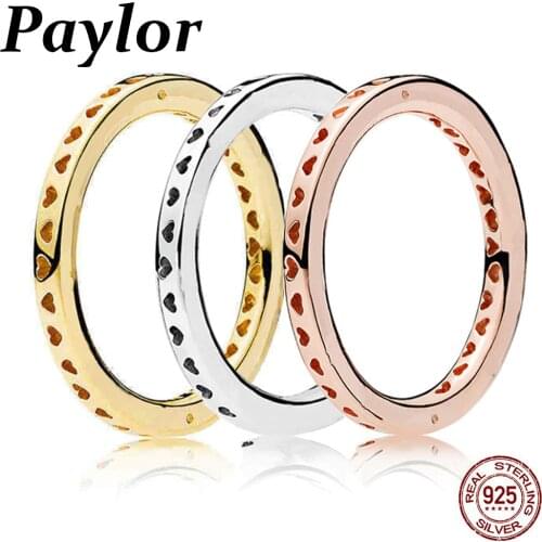 Paylor 100% 925 Sterling Silver Hollow Hearts Ring Exquisite Stackable Classic Forever Love Rings For Women Anniversary Jewelry