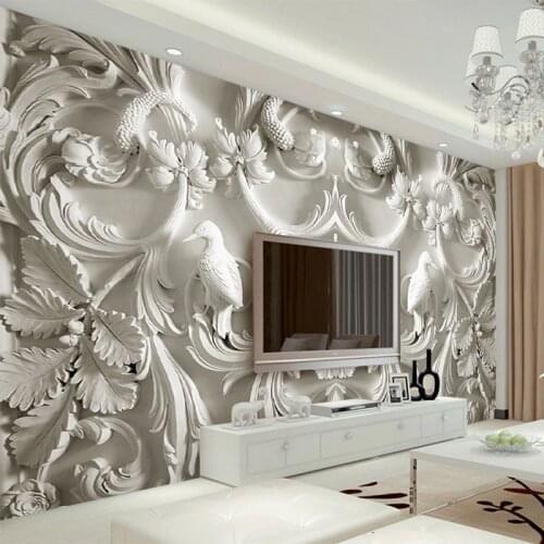 European Style 3D Relief Flower Murals Wallpaper For Living Room Sofa Background Decor Wall Cloth Waterproof Wall Covering 3 d