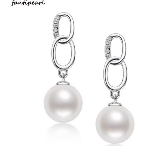 2021 new product simple figure 8 925 sterling silver pearl earrings female round 7.5-8mm freshwater pearl earrings