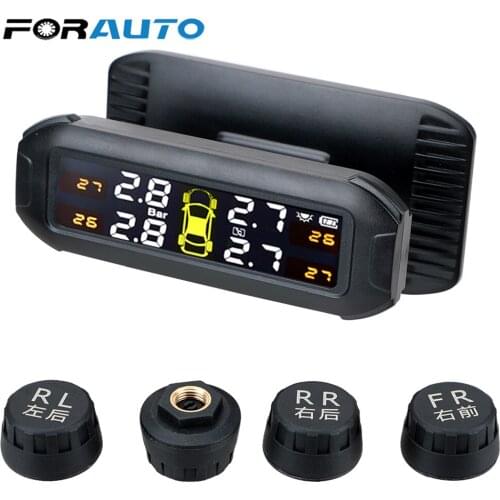 Car Tyre Pressure Monitor Tire Pressure Monitoring System With 4 External Sensors Solar TPMS Temperature Warning Fuel Save