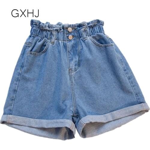 5XL women Jean shorts New Summer Women High Waist Button Wigh Leg Jeans Shorts Casual Female Loose Fit Blue Denim Shorts