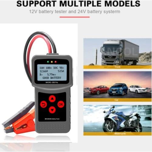 MICRO-200 PRO 12v 24v Car Battery Tester Multi-Language Digital AGM EFB Gel Automotive Load Battery System Analyzer For Car Moto