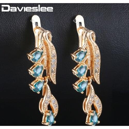 Davieslee Drop Earrings For Women 585 Rose Gold Leaf Teardrop Olivine Cubic Zirconia Womens Earrings 2018 Fashion Jewelry DGEM17