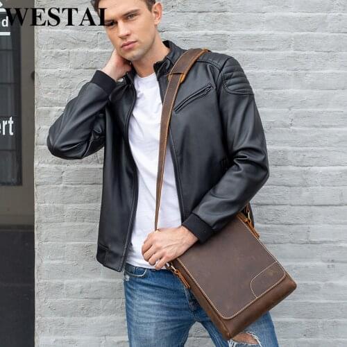 WESTAL mens bags leather mens shoulder bags sets for men leather vintage male messenger crossbody bag business handbag 8635