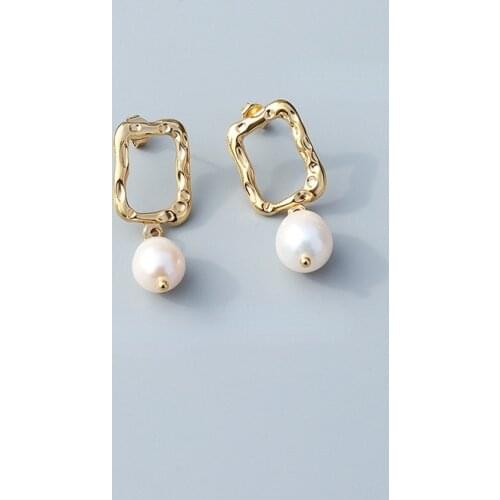 Minar Statement Irregular Genuine Pearl Pendant Earrings for Women Ladies Gold Silver Color Titanium Steel Earrings Oorbellen