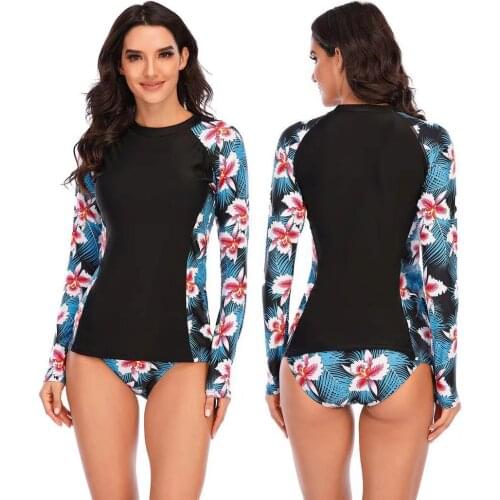 Women' Long Sleeve Rash Guard Top Swimwear Print Rashguard Surfing Diving Shirts Swimsuit UPF 50+ Bathing Suit