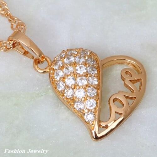 Love Gift Fashion Jewelry gold white Cubic Zirconia heart Necklaces for womens pendants AP179