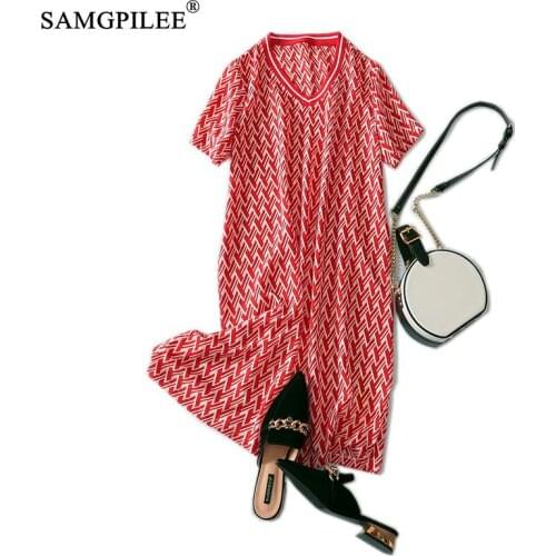 Summer Clothes For Women 2020 Casual Dress A-line Striped Plus Size Womens Short Sleeve Knee-length V-neck Dresses For Women 3XL