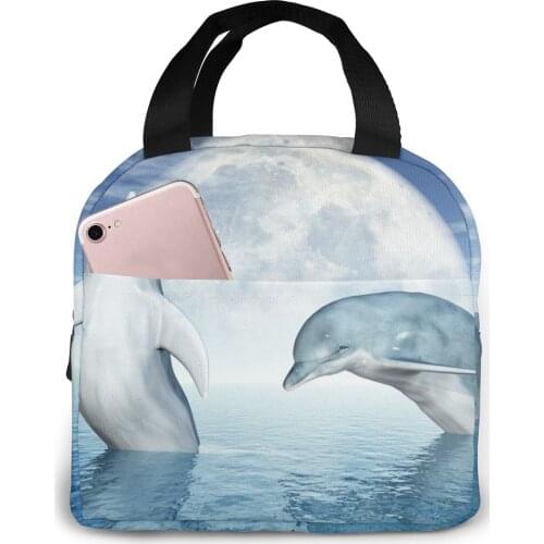 Jumping Dolphins (1) Lunch Food Box Bag Insulated Thermal Food Picnic Lunch Bag for Women kids Men Cooler Tote Bag