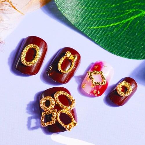 1 Bag/100Pcs New Punk Rivet Design Hollow Round Ellipse Rhombus 3D Nail Rivet Studs Alloy Metal Rhinestones Art Decoration DIY