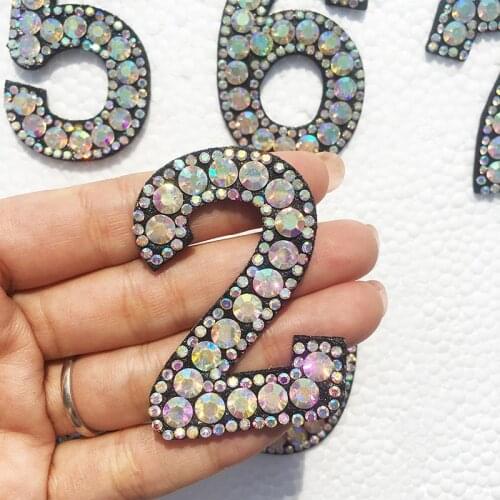 10pcs 0-9 Number Patches Rhinestones Beaded Patch Appliques Iron on Clothes Stickers Garment Apparel Hat Accessories