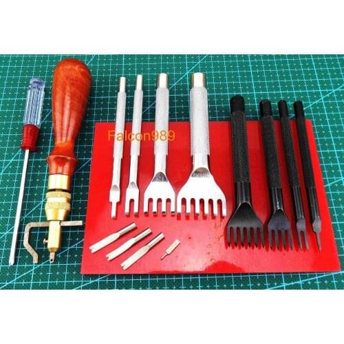 10pcs Leather Craft Diamond Stitching Sewing Lacing Chisel Pricking Iron Punch Tool Set - Carving Stamp Knife Cutter Edger Creas
