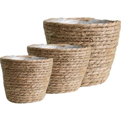 3PCS Flower Pot Natural Seagrass Eco-friendly Durable Planter Rustic And Unique Home Decoration For Home Office And Balcony