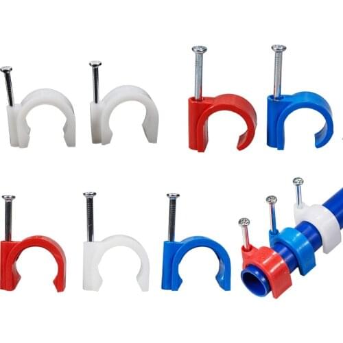 48pcs PVC pipe clamp 16/20MM Circle Electrician Tube support hook nylon Steel Nails line cable clips wire Wall fixed holder