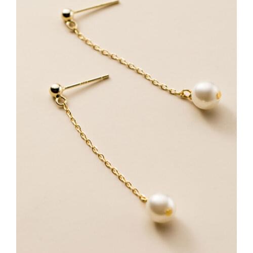 AIFENAO 925 Sterling Silver Pearl Long Chain Drop Dangle Earrings for Women Wedding Statement Jewelry Elegant Ear Accessories
