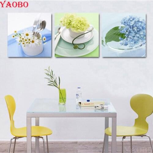 DIY Full Diamond Embroidery daisy flower 3D Diamond Painting Cross Stitch 3pcs/set Square Drill rhinestone painting Mosaic Decor