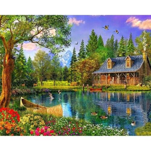 5D Crystal Beautiful Lake and House Diamond Painting Diy Diamond Painting Embroidery Home Decor Dimond Mosaic Gift