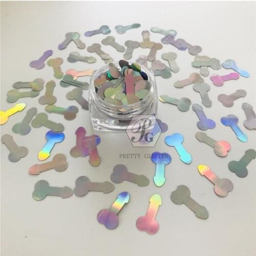 PrettyG 1 Box Penis Dicks Shape Holographic Glitter for Resin DIY Making Body Art Craft Makeup Decoration Accessories