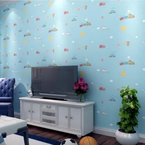 Cartoon Car Kids Room Wallpaper Baby Boys Bedroom Decor Colorful Striped Wall Paper Self Adhesive Blue Wallpapers Roll Ez123