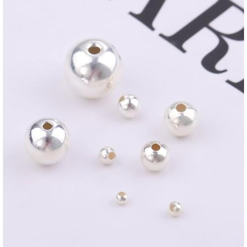 2-50pcs 925 Sterling Silver Plain Seamless Round Ball Beads Mixed Sizes for Women DIY Jewelry Making Earring Accessories