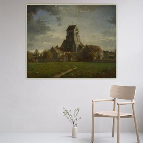 Citon Jean Francois Millet《The Church at Arbonne》Canvas Oil Painting Artwork Poster Picture Wall Decor Backdrop Home Decoration