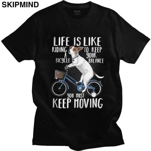 Humor Jack Russell Terrier T-shirt Short Sleeves 100% Cotton T Shirt Round Neck Casual Riding a bicycle Tee Dog Lover Tshirt