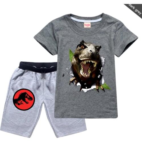 Jurassic World Kids Summer Costumes Boy Short Sleeve Dinosaur Clothes T-shirt Pants 2pc Suit Kids Cartoon Print Outfits Boy Set