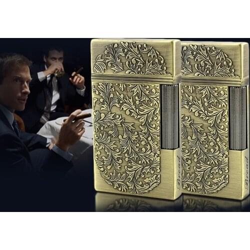 Chinese Retro Knurled Ultra-thin Grinding Wheel Lang Statement Fire Lighter Metal Lighter Smoking Accessories for Weed Men Gift