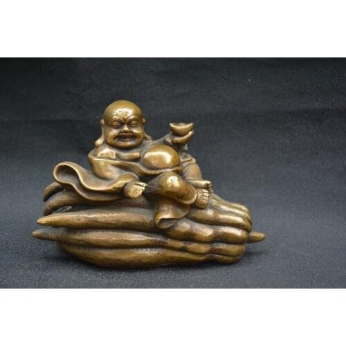 Collectable Old Ming Dynasty Copper Buddha statue,Buddha send money, Free Shipping