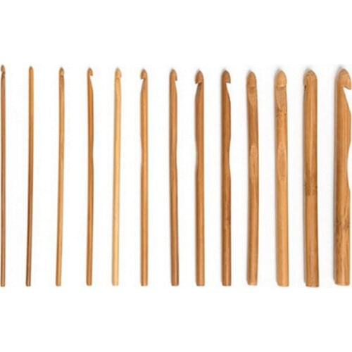 12Pcs Bamboo Handle Crochet Hook Knitting Needle Weave Yarn Craft 3-10mm Sewing Tool Kit
