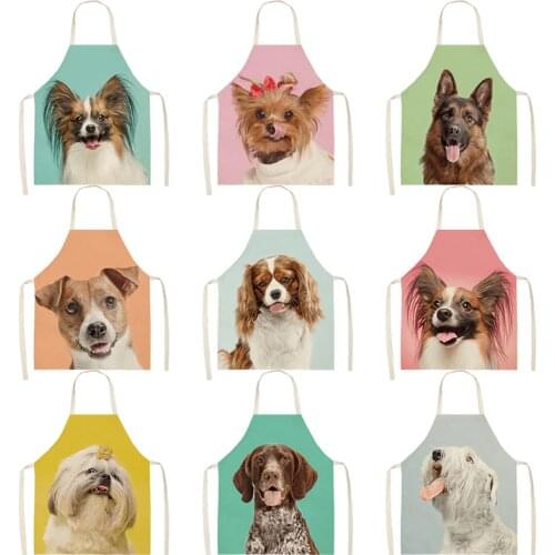 Dog Pug Kitchen Sleeveless Aprons for Women Cotton Linen Bibs Household Cleaning Home Cooking Parent-child Apron 66x47cm